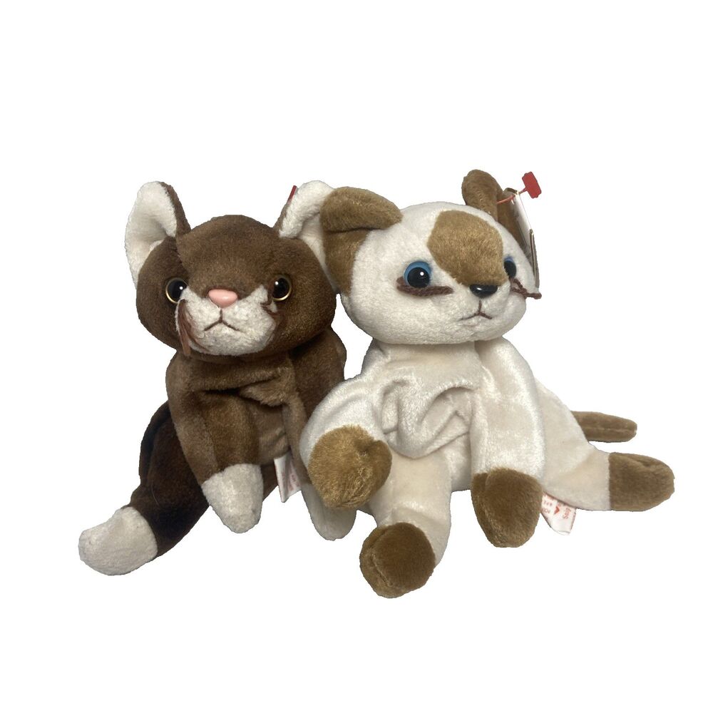 Ty Beanie Babies Snip & Pounce Kitten Cat Kitty Beanbag Plush 1996 2pc Lot